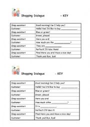 English Worksheet: Shoppping Dialogue + Key