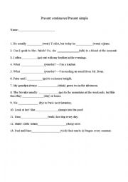 English Worksheet: Present simple / Present continuous