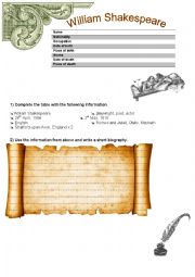 English Worksheet: William Shakespeare