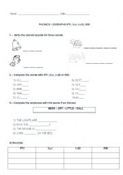 English Worksheet: Digraphs - LL -LE - FF - SS