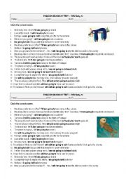 English Worksheet: Future -  Will and going to - Mini test