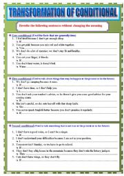 English Worksheet: Mixed Conditionals: Zero, First, Second and Third (Transformation)