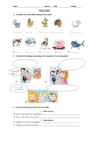 English Worksheet: Animals and food TEST