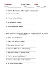 English Worksheet: Present Simple Quiz