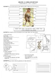 English Worksheet: ANIMAL DESCRIPTION AND ABILITIES(CAN & CANT)