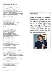 English Worksheet: Ed sheeran - Shape of you SONG