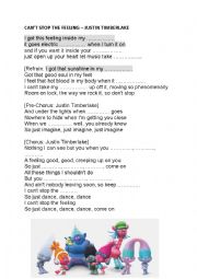 English Worksheet: cant stop the feeling - Justin Timberlake (trolls version)