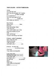 English Worksheet: true colors - justin timberlake (trolls version)