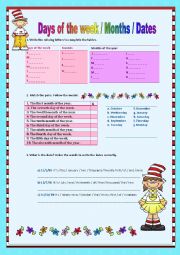 English Worksheet: Day, Months, Dates