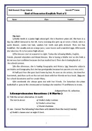 English Worksheet: 7th End of Semester 2 Test