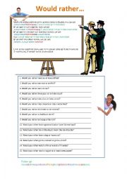 English Worksheet: Would rather