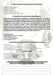 English Worksheet: Isaac Newton