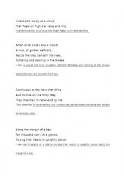 English Worksheet: poem-I wandered lonely as a cloud(change into more mordern English language)