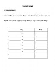 English Worksheet: many or much