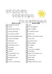 English Worksheet: Summer Reading Challenge Checklist