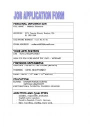 English Worksheet: An interview to apply for a job