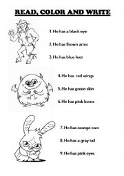 English Worksheet: MONSTER COLORING