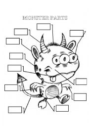 English Worksheet: MONSTER PARTS WORDSEARCH