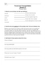 Travel Phrasal Verbs Student A and B Worksheet