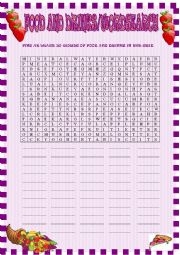 English Worksheet: Food wordsearch with KEY