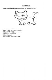 English Worksheet: Katty Cat ( adjectives)