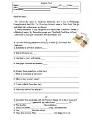 English Worksheet: 7th grade test- present simple