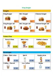 English Worksheet: Menu at a fast food restaurant Part 2 