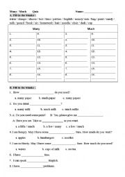 English Worksheet: many or much