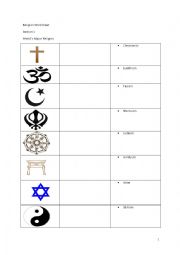 English Worksheet: Worlds major religion and their symbols