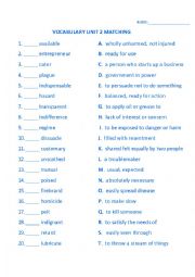 English Worksheet: VOCABULARY MATCHING DEFINITIONS