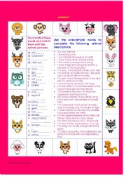 English Worksheet: ANIMAL DESCRIPTIONS