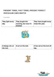 Present simple, past simple, past perfect irregular picture and sentence card match game