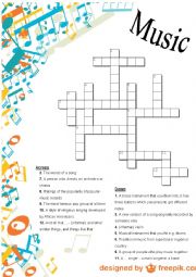 English Worksheet: Music crossword