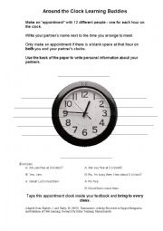 English Worksheet: Pair up activity: Round the Clock Learning Buddies
