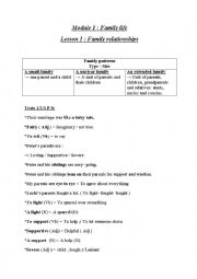 English Worksheet: Module 1 : Family Life 9th Grade