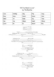 English Worksheet: All You Need is Love: Cloze Lyrics