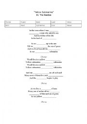 English Worksheet: Yellow Submarine: Cloze Lyrics