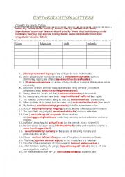 English Worksheet: unit 2 education bac students