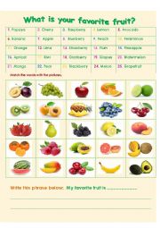 English Worksheet: What is your favorite fruit?