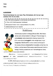 English Worksheet: reading comprehension, walt disney