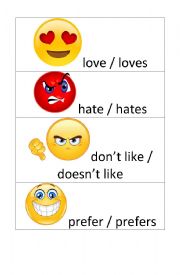 likes and dislikes smiley faces flashcards