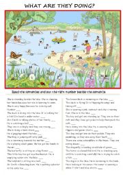 English Worksheet: What are they doing by the lake?