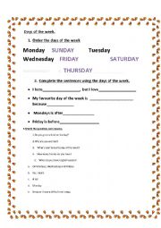 English Worksheet: Days of the week