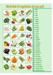 English Worksheet: What kind of vegetables do you eat?