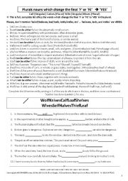 English Worksheet: GRAMMAR 008 Irregular Plurals: CALF, CALVES;   WIFE, WIVES; etc.