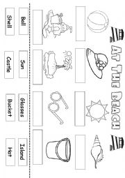 English Worksheet: at the beach cut and paste