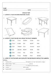 English Worksheet: NUMBER AND SCHOOL OBJECTS