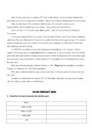 English Worksheet: Elvis Presley biography-quiz