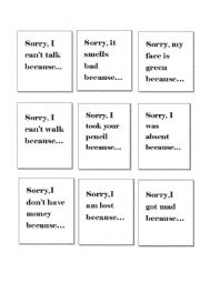 English Worksheet: Sweet Excuses game (Simple Past)