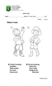 English Worksheet: test colors clothes 3rg grade